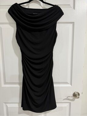 Spense Black One-Shoulder Draped Cocktail Dress